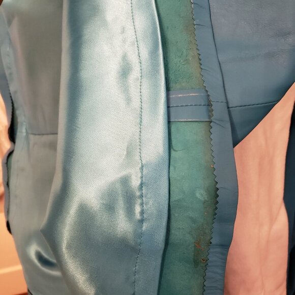 Donna Lepure NY Blue Lambskin Leather Embellished jacket/skirt size 2L Vintage - Picture 15 of 16